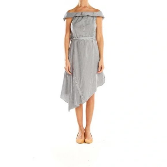 NWT Intermix striped off shoulder asymmetrical summer dress L - Picture 1 of 9